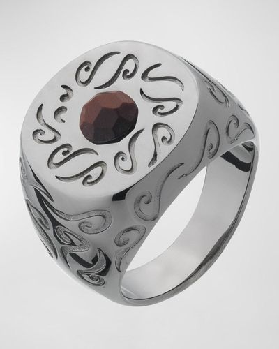 Marco Dal Maso Ara Round Engraved Signet Ring - Gray