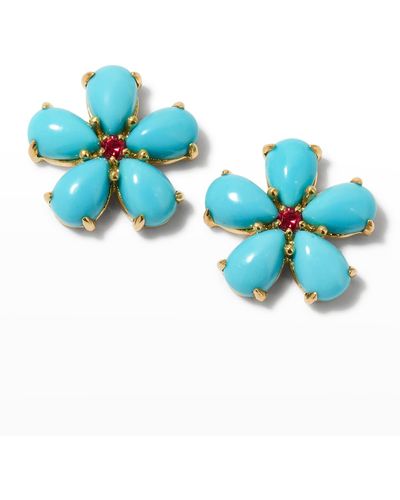 Paul Morelli Small Petal Button Earrings With Rubies - Blue