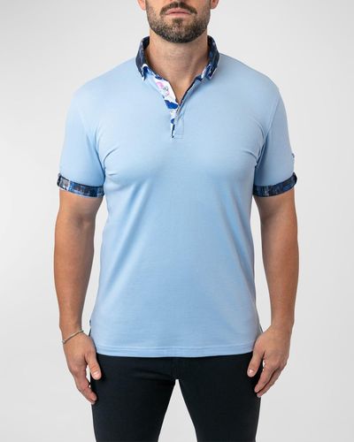 Maceoo Mozart Contrast-Trim Polo Shirt - Blue