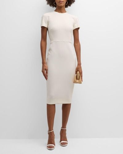 Victoria Beckham T-Shirt Fitted Midi Dress With Back Zipper - White