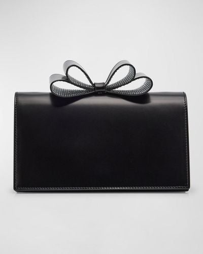 Mach & Mach La Cadeau Small Bow Leather Clutch Bag - Black