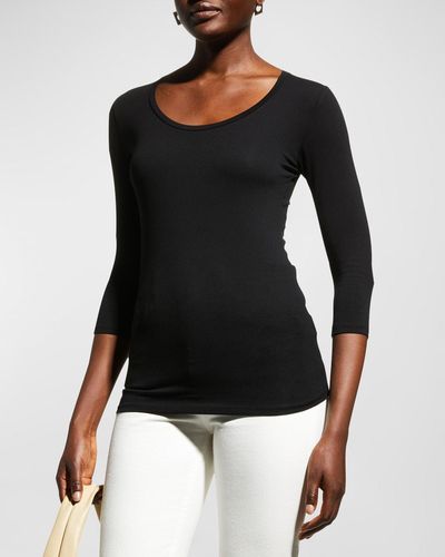 Majestic Filatures Soft Touch 3/4-Sleeve Scoop-Neck Tee - Black