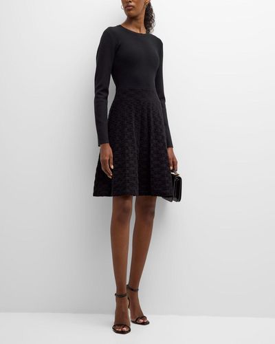 Emporio Armani Velvet Check Knit Midi Dress - Black