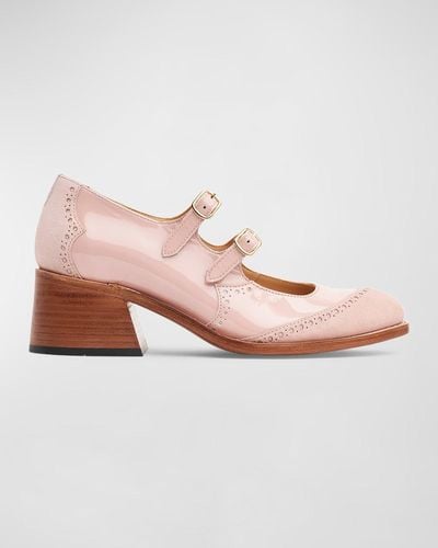 The Office Of Angela Scott Miss Amlie Mixed Leather Mary Jane Pumps - Pink