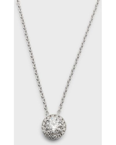 Neiman Marcus 18K Round Diamond Halo Pendant Necklace, 0.6Tcw - White