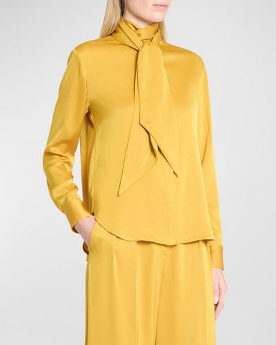 Alex Perry Bow Neck-Scarf Satin Crepe Shirt - Yellow