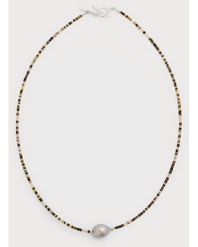 Jan Leslie Shell Beaded Necklace With Freshwater Pearl Center - Metallic
