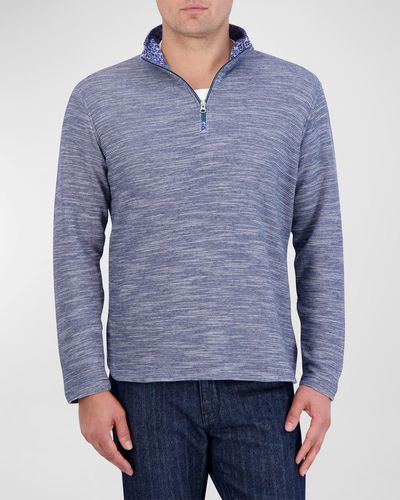 Robert Graham Ledson Cotton Knit Quarter-Zip Sweater - Blue