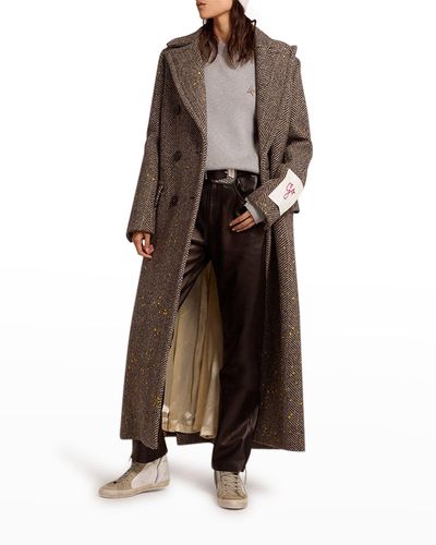 Golden Goose Double-breasted Handpainted Chevron Wool Trench Coat - Brown