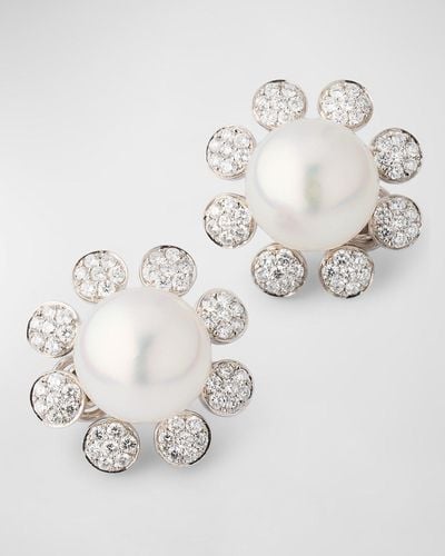 Belpearl 18K 14Mm South Sea Pearl And Diamond Flower Earrings - White