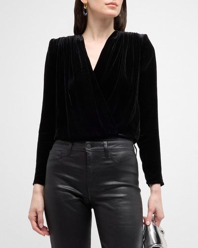 L'Agence Kallie Crossover Velvet Bodysuit - Black