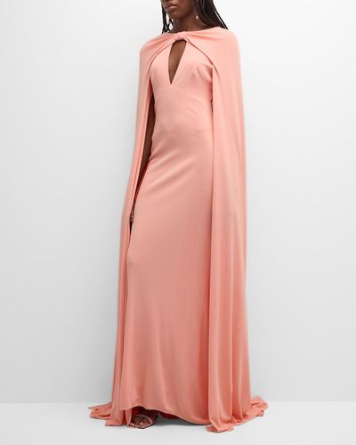 Monique Lhuillier Keyhole Cape-Sleeve Gown - Pink