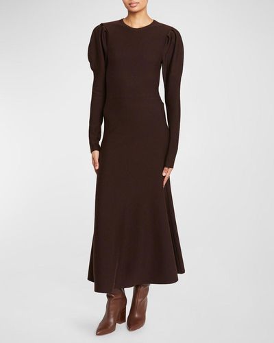 Gabriela Hearst Hannah Long Puff-Sleeve Wool Maxi Dress - Brown