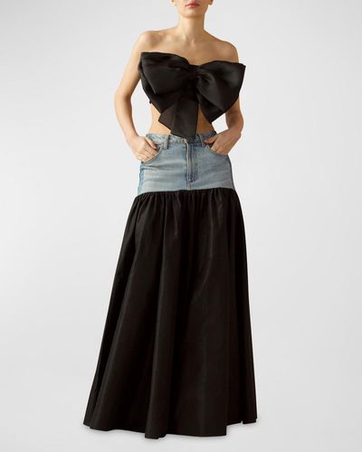 Cynthia Rowley Denim & Silk Taffeta Maxi Skirt - Black