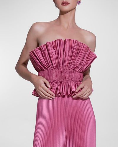 L'idée Masquerade Strapless Pleated Satin Top - Pink