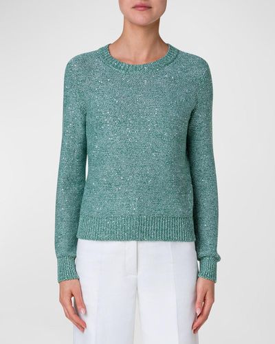 Akris Linen Cotton Knit Pullover With Sequins - Green