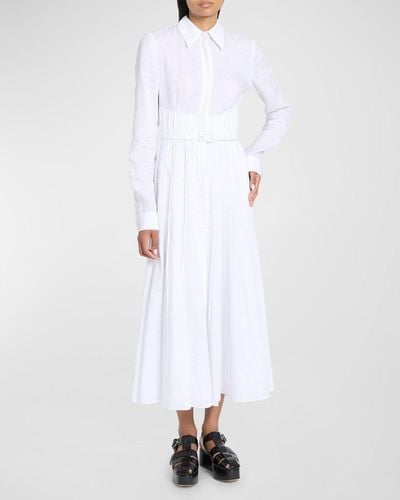 Gabriela Hearst Dewi Pleated Shirtdress With Belt - White
