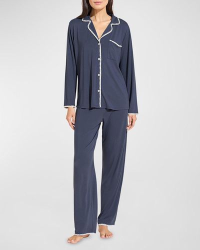 Eberjey Frida Whipstitch Long Pajama Set - Blue
