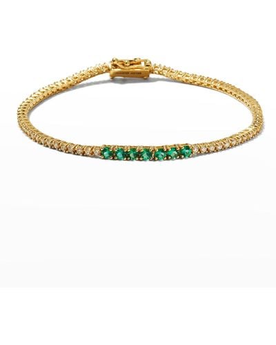 Jennifer Meyer 18K 4-Prong Diamond And Emerald Bracelet - Metallic