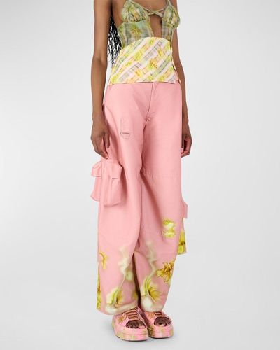 Collina Strada Lawn Printed Baggy Cargo Pants - Pink