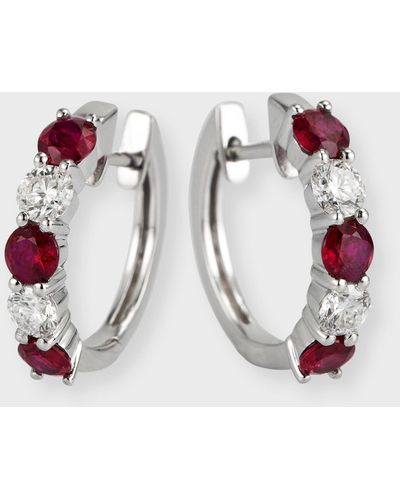 David Kord 18k White Gold Earrings With 3.3mm Alternating Diamonds And Rubies - Multicolor