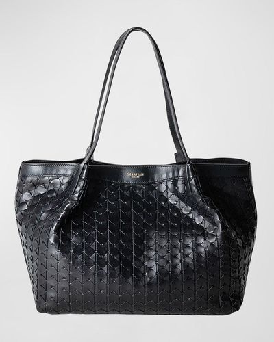Serapian Secret Small Mosaic Leather Tote Bag - Black