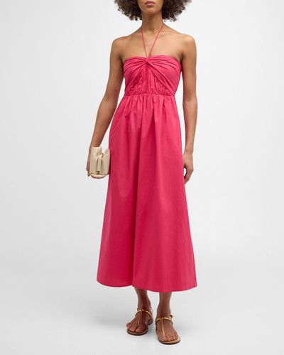 Xirena Adilyn Ruched Cotton Halter Midi Dress - Red