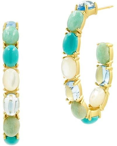 Freida Rothman Multi-Stone & Mother-Of-Pearl Open Hoop Earrings - Blue