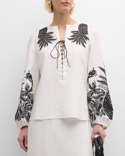 Dorothee Schumacher Exquisite Luxury Embroidered Linen Blouse - Natural