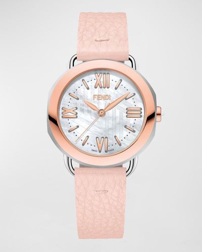 Fendi 36Mm Selleria Leather Strap Watch - Pink