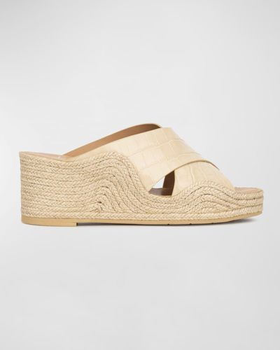 Aquatalia Marina Croco Crisscross Wedge Espadrille Sandals - Natural