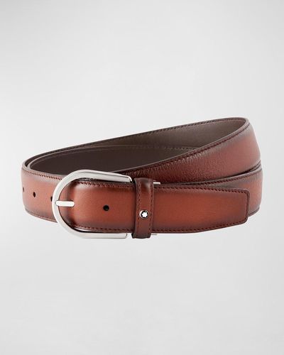 Montblanc Gradient Leather Horseshoe-Buckle Belt - Brown