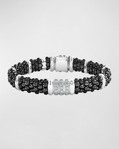 Lagos Black Caviar Diamond 3-link Bracelet, 9mm