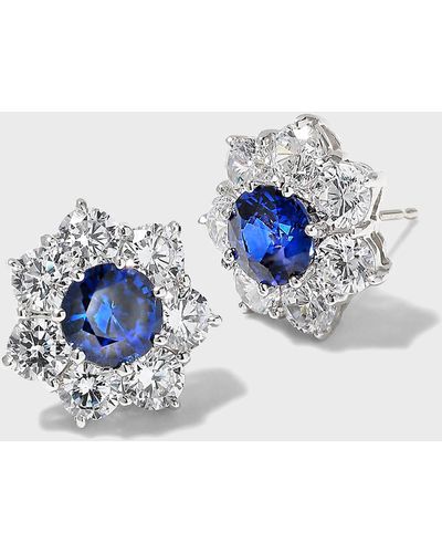 Fantasia by Deserio 5.5mm Round Cubic Zirconia Center And Flower Earrings - Blue