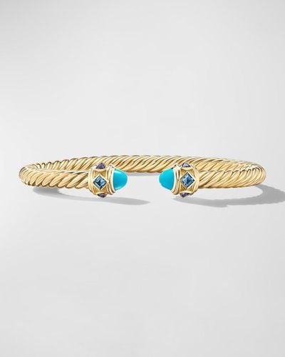 David Yurman Renaissance Cable Bracelet With Gemstones In 18k Gold, 5mm, Size M - Metallic