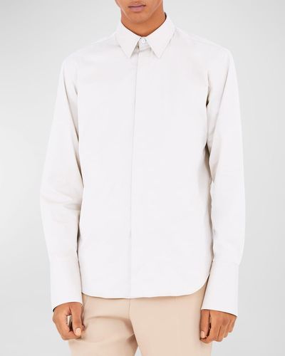 Ferragamo Solid Concealed-Button Sport Shirt - White