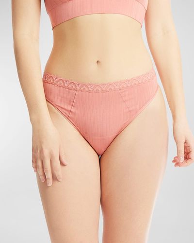 Hanky Panky Ribbed Low-rise Lace-trim Thong - Pink