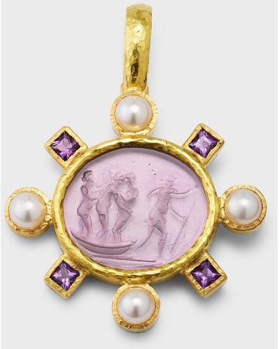 Elizabeth Locke 19k Venetian Glass Intaglio Goddess On Boat Pendant With Pearl And Stones - Pink