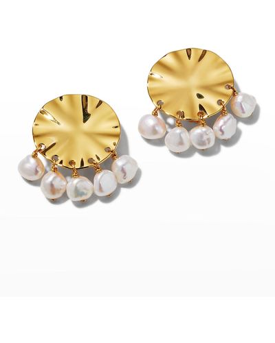 Nest Wavy Clip Pearl Drop Earrings - Metallic