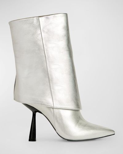 Black Suede Studio Cecille Leather Foldover Stiletto Boots - White