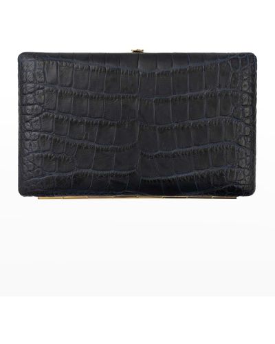 Abas Polished Matte Cache Frame Alligator Wallet - Black