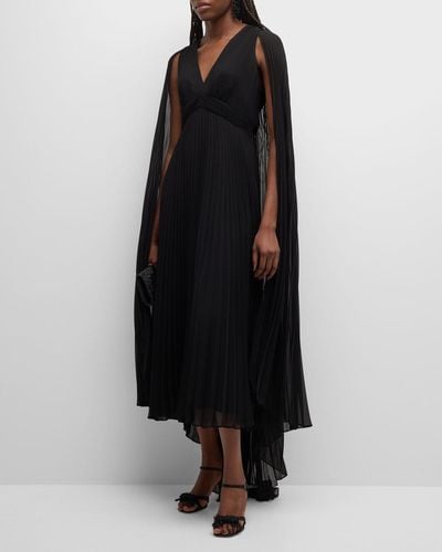 Emanuel Ungaro Joelle Pleated A-line Cape Maxi Dress - Black