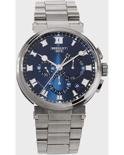 Breguet Titanium Marine Chronograph Blue Dial Watch With Bracelet Strap - Gray