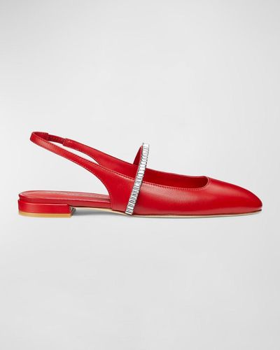 Stuart Weitzman Stefanie Leather Slingback Ballerina Flats - Red