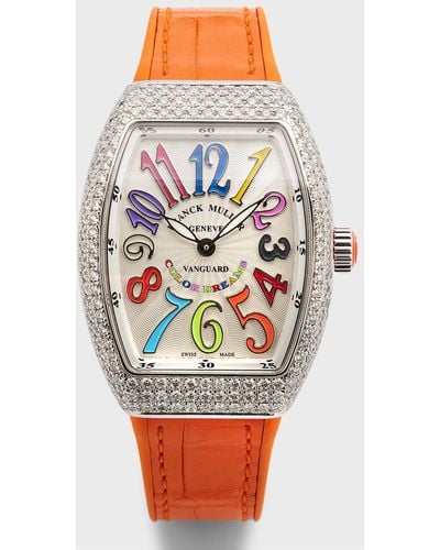 Franck Muller 32mm Stainless Steel Vanguard Color Dreams Diamond Watch With Orange Alligator Strap - Gray