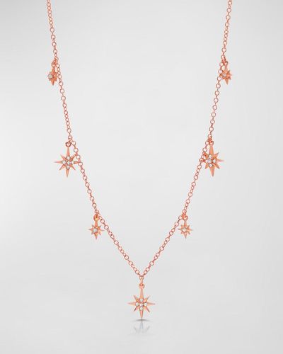 Graziela Gems 18k Rose Gold Starburst Diamond Station Necklace - White