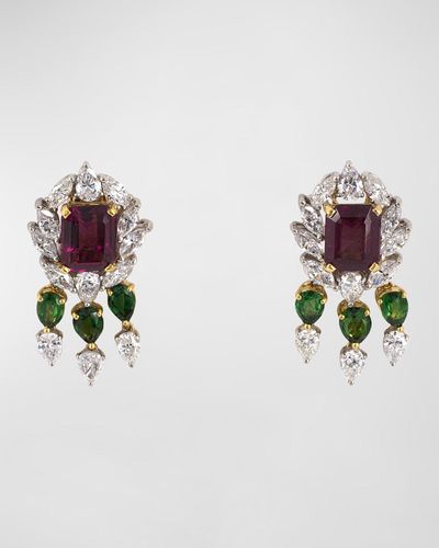 NM Estate Estate 18K And Platinum Drop Earrings With Garnets, Diamonds And Tourmalines - Multicolor