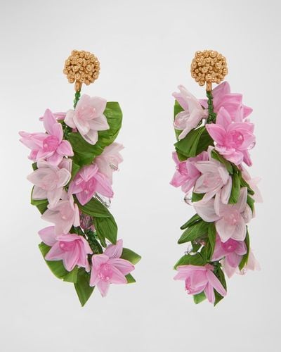 Oscar de la Renta Raffia Mini Flowers Cascading Earrings - Pink
