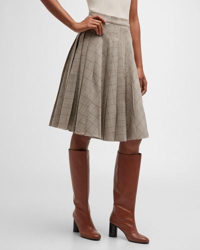 Co. Check Pleated A-Line Skirt - Natural