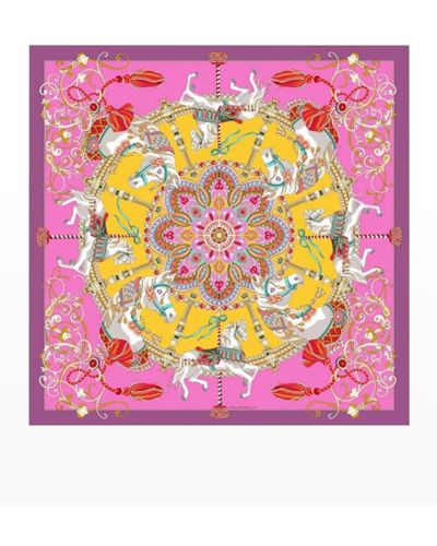 Rani Arabella Carousel-Print Cashmere-Blend Scarf - Pink